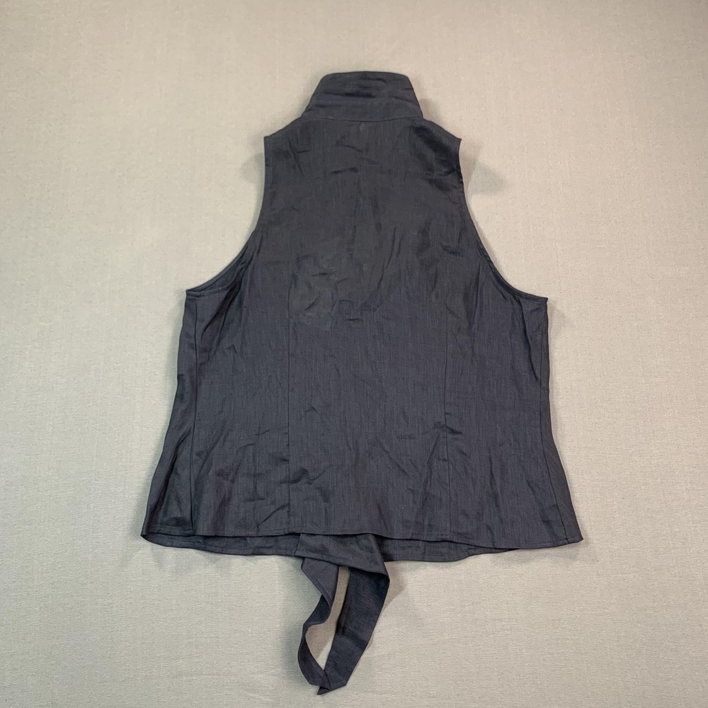 NEW Blunauta Shirt Womens 48 Black & Navy Linen Sleeveless Button Front Tie Hem - Picture 7 of 15